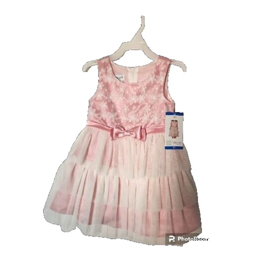 Bonnie Jean Girls Ruffle Tiered‎ Flower Bow Party Dress Pink Size 2T